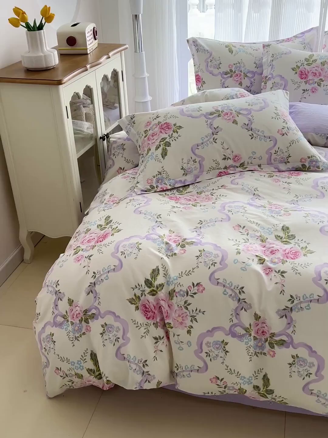 91家纺网 家纺一手货源 找家纺 曲之慕 2026春夏新款全棉纯棉小清新印花系列四件套床单床笠 清欢