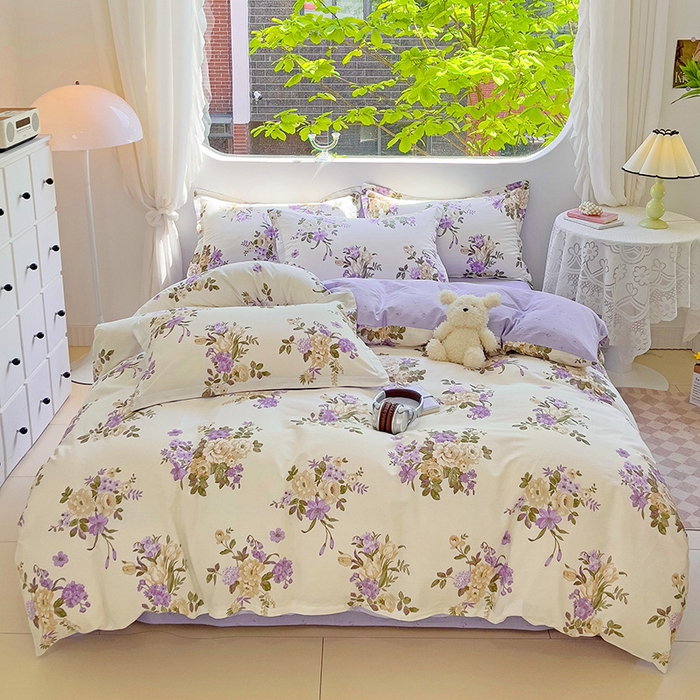 曲之慕 2026春夏新款全棉纯棉小清新印花系列四件套床单床笠 情迷