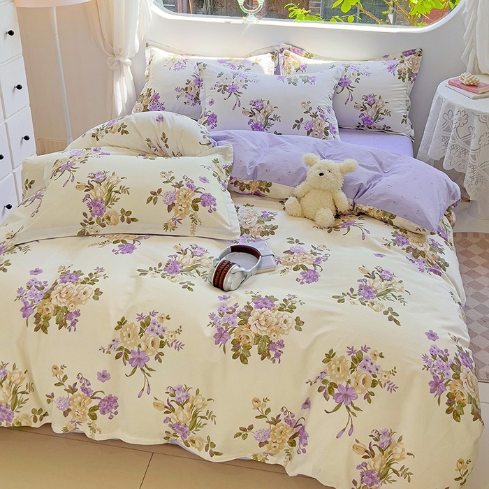 91家纺网 家纺一手货源 找家纺 曲之慕 2026春夏新款全棉纯棉小清新印花系列四件套床单床笠 情迷