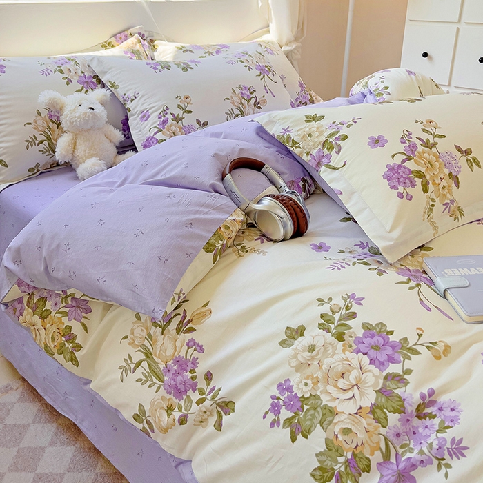 91家纺网 家纺一手货源 找家纺 曲之慕 2026春夏新款全棉纯棉小清新印花系列四件套床单床笠 情迷