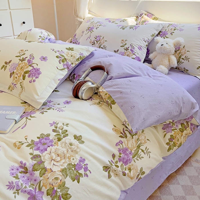 91家纺网 家纺一手货源 找家纺 曲之慕 2026春夏新款全棉纯棉小清新印花系列四件套床单床笠 情迷