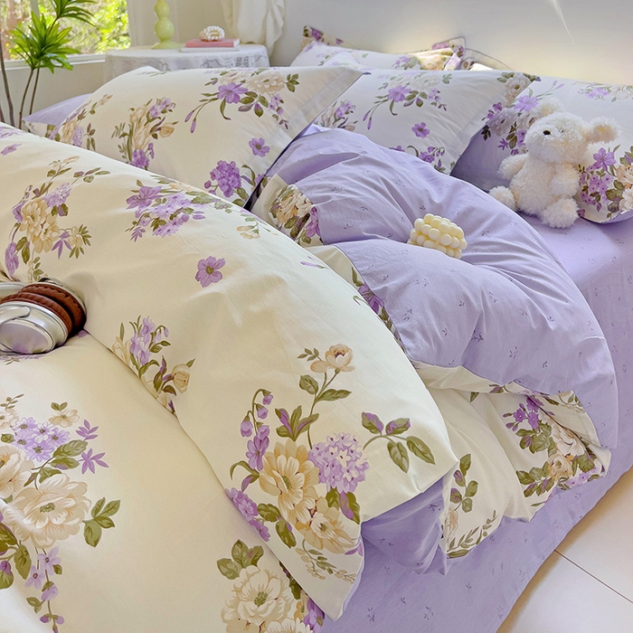 91家纺网 家纺一手货源 找家纺 曲之慕 2026春夏新款全棉纯棉小清新印花系列四件套床单床笠 情迷