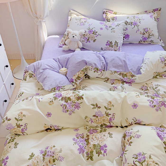 91家纺网 家纺一手货源 找家纺 曲之慕 2026春夏新款全棉纯棉小清新印花系列四件套床单床笠 情迷