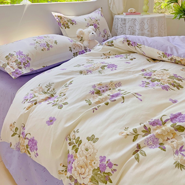 91家纺网 家纺一手货源 找家纺 曲之慕 2026春夏新款全棉纯棉小清新印花系列四件套床单床笠 情迷