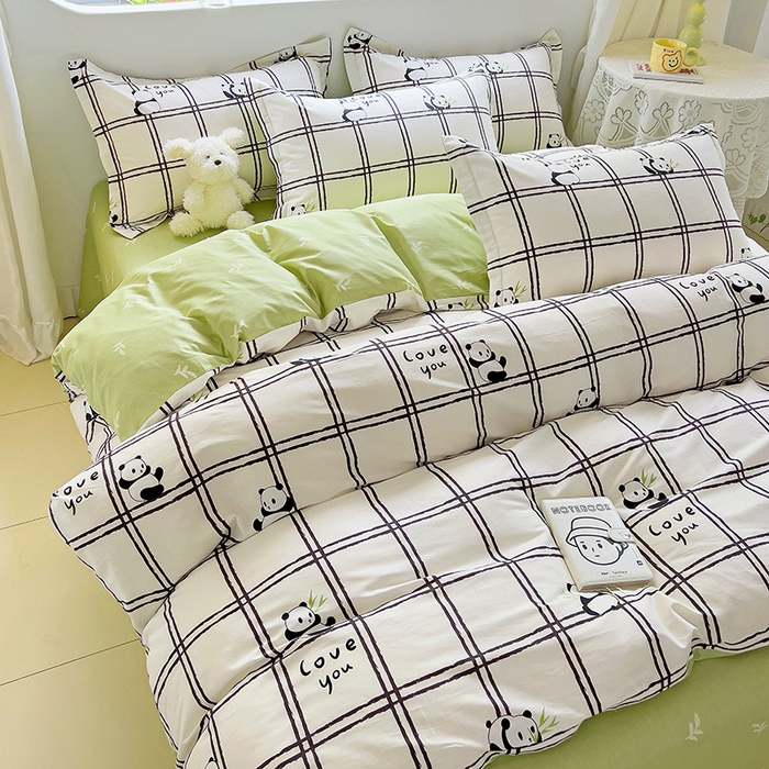 91家纺网 家纺一手货源 找家纺 曲之慕 2026春夏新款全棉纯棉小清新印花系列四件套床单床笠 趣味熊猫