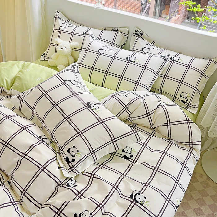 91家纺网 家纺一手货源 找家纺 曲之慕 2026春夏新款全棉纯棉小清新印花系列四件套床单床笠 趣味熊猫