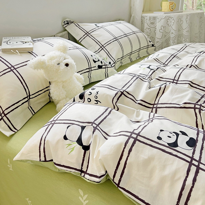 91家纺网 家纺一手货源 找家纺 曲之慕 2026春夏新款全棉纯棉小清新印花系列四件套床单床笠 趣味熊猫