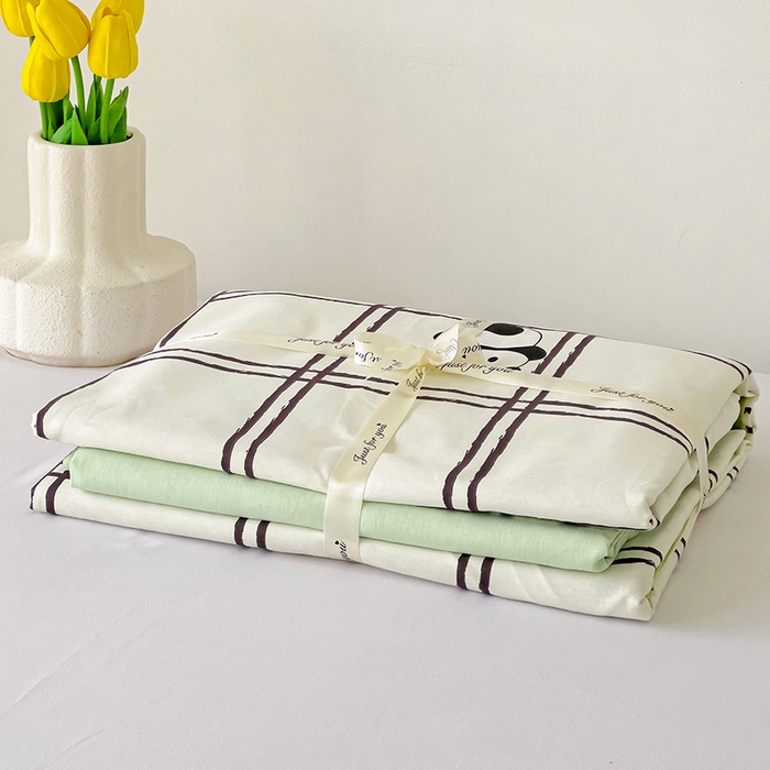 91家纺网 家纺一手货源 找家纺 曲之慕 2026春夏新款全棉纯棉小清新印花系列四件套床单床笠 趣味熊猫