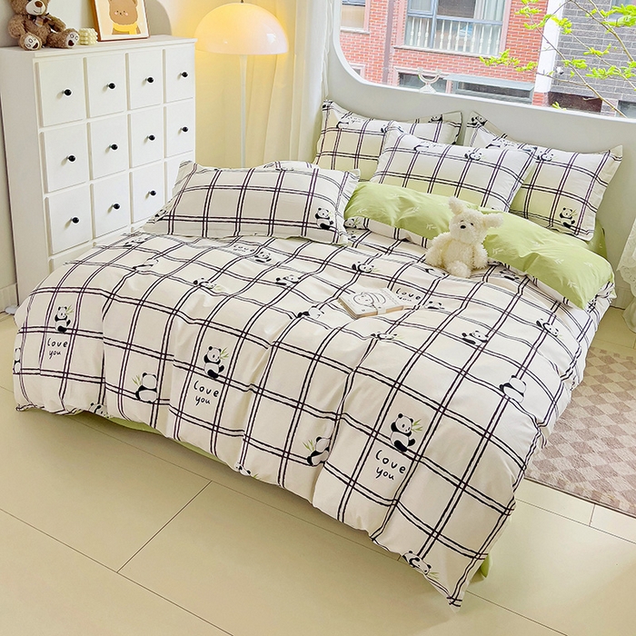 91家纺网 家纺一手货源 找家纺 曲之慕 2026春夏新款全棉纯棉小清新印花系列四件套床单床笠 趣味熊猫