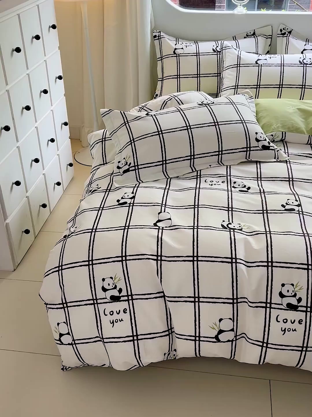 91家纺网 家纺一手货源 找家纺 曲之慕 2026春夏新款全棉纯棉小清新印花系列四件套床单床笠 趣味熊猫