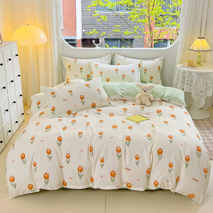 曲之慕 2026春夏新款全棉纯棉小清新印花系列四件套床单床笠 芮心