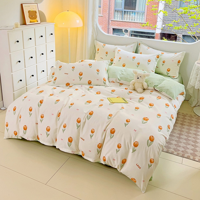 91家纺网 家纺一手货源 找家纺 曲之慕 2026春夏新款全棉纯棉小清新印花系列四件套床单床笠 芮心