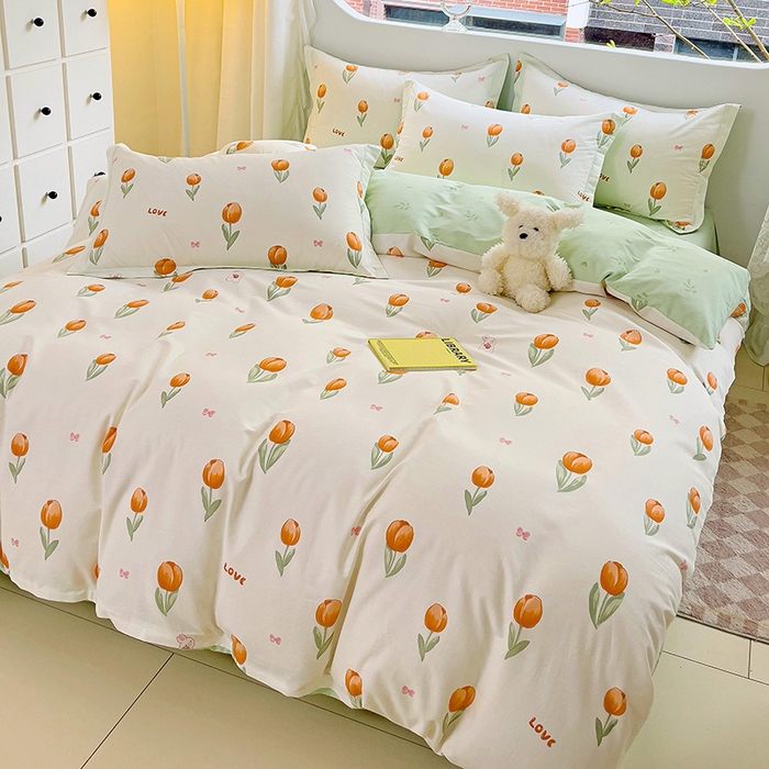 91家纺网 家纺一手货源 找家纺 曲之慕 2026春夏新款全棉纯棉小清新印花系列四件套床单床笠 芮心