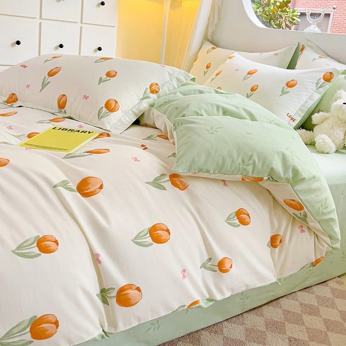 91家纺网 家纺一手货源 找家纺 曲之慕 2026春夏新款全棉纯棉小清新印花系列四件套床单床笠 芮心