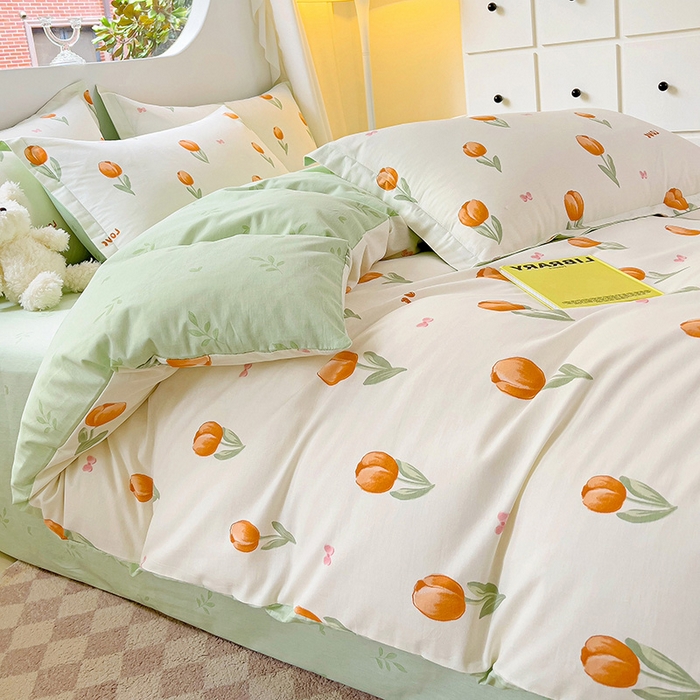 91家纺网 家纺一手货源 找家纺 曲之慕 2026春夏新款全棉纯棉小清新印花系列四件套床单床笠 芮心