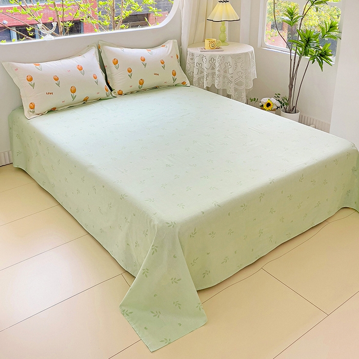 91家纺网 家纺一手货源 找家纺 曲之慕 2026春夏新款全棉纯棉小清新印花系列四件套床单床笠 芮心