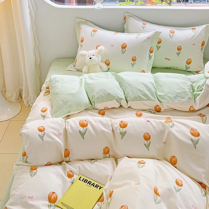 91家纺网 家纺一手货源 找家纺 曲之慕 2026春夏新款全棉纯棉小清新印花系列四件套床单床笠 芮心