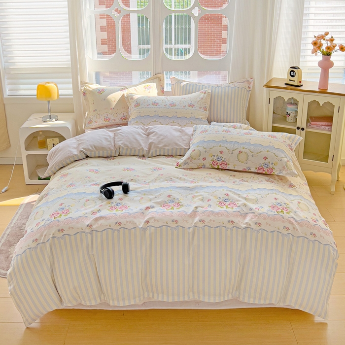 91家纺网 家纺一手货源 找家纺 曲之慕 2026春夏新款全棉纯棉小清新印花系列四件套床单床笠 时光漫旅