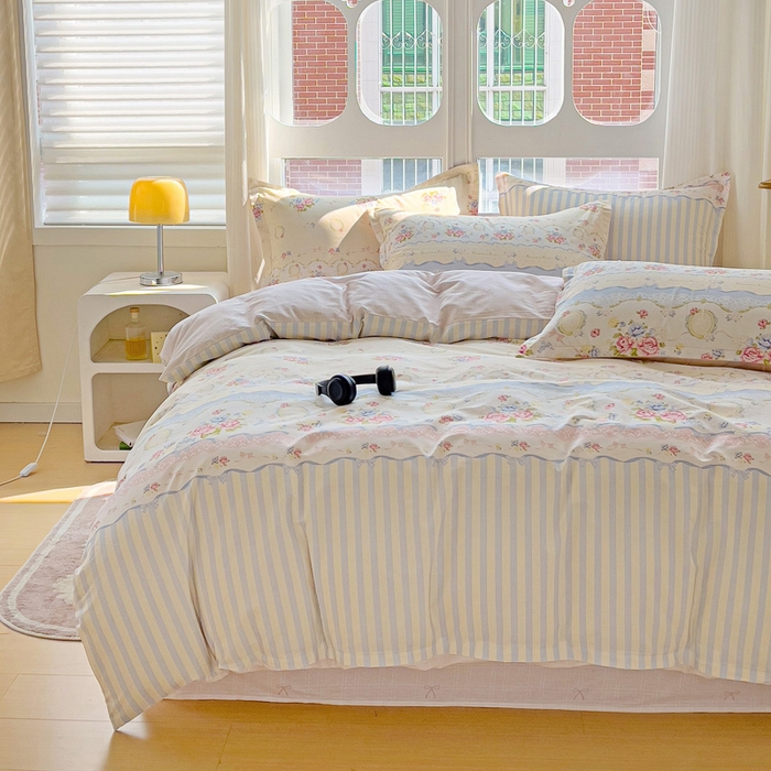 91家纺网 家纺一手货源 找家纺 曲之慕 2026春夏新款全棉纯棉小清新印花系列四件套床单床笠 时光漫旅