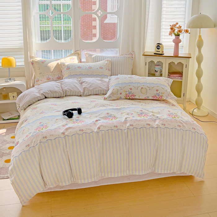 91家纺网 家纺一手货源 找家纺 曲之慕 2026春夏新款全棉纯棉小清新印花系列四件套床单床笠 时光漫旅