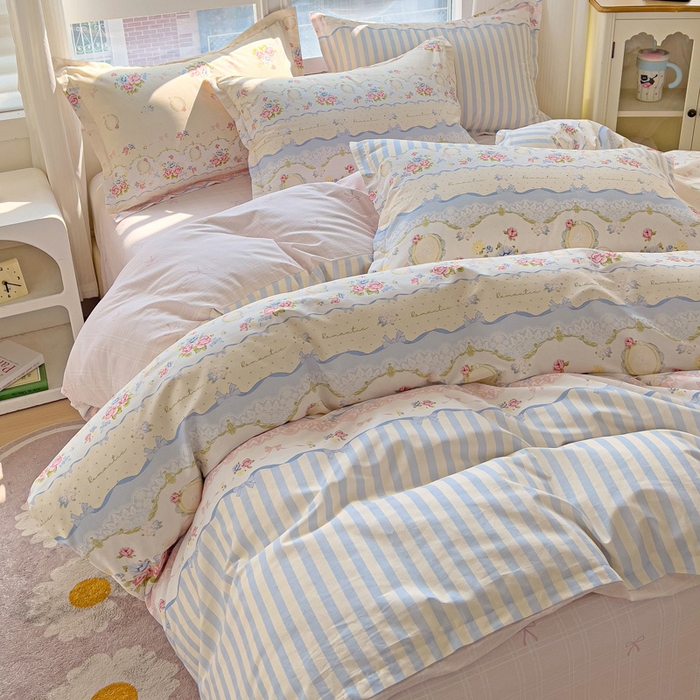 91家纺网 家纺一手货源 找家纺 曲之慕 2026春夏新款全棉纯棉小清新印花系列四件套床单床笠 时光漫旅