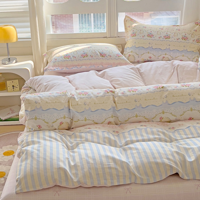 91家纺网 家纺一手货源 找家纺 曲之慕 2026春夏新款全棉纯棉小清新印花系列四件套床单床笠 时光漫旅