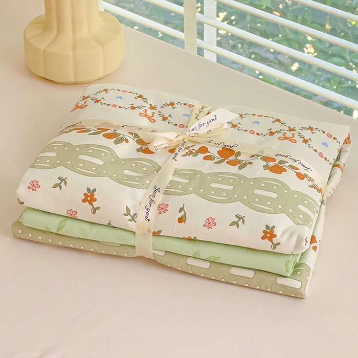 91家纺网 家纺一手货源 找家纺 曲之慕 2026春夏新款全棉纯棉小清新印花系列四件套床单床笠 甜香花