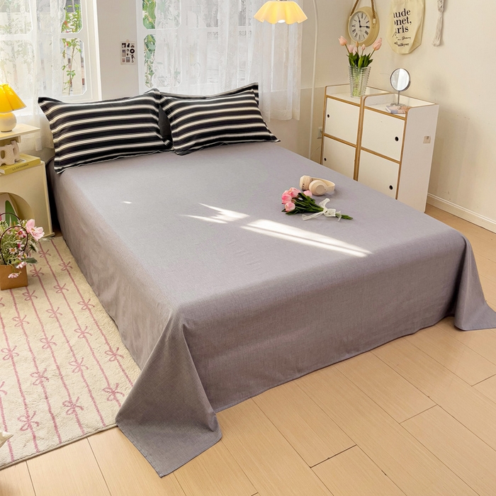 91家纺网 家纺一手货源 找家纺 曲之慕 2026春夏新款全棉纯棉小清新印花系列四件套床单床笠 条纹空间