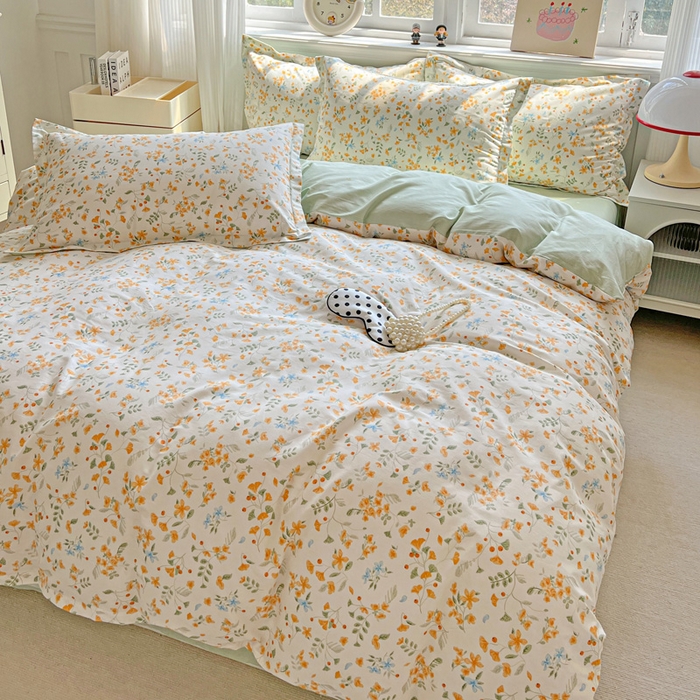 91家纺网 家纺一手货源 找家纺 曲之慕 2026春夏新款全棉纯棉小清新印花系列四件套床单床笠 寻花季