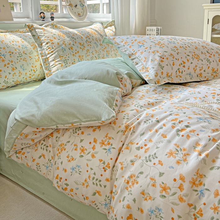 91家纺网 家纺一手货源 找家纺 曲之慕 2026春夏新款全棉纯棉小清新印花系列四件套床单床笠 寻花季