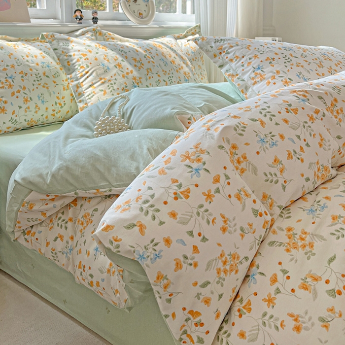 91家纺网 家纺一手货源 找家纺 曲之慕 2026春夏新款全棉纯棉小清新印花系列四件套床单床笠 寻花季