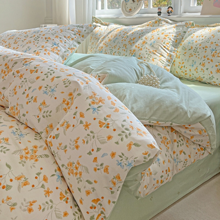 91家纺网 家纺一手货源 找家纺 曲之慕 2026春夏新款全棉纯棉小清新印花系列四件套床单床笠 寻花季