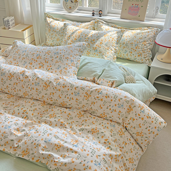 91家纺网 家纺一手货源 找家纺 曲之慕 2026春夏新款全棉纯棉小清新印花系列四件套床单床笠 寻花季