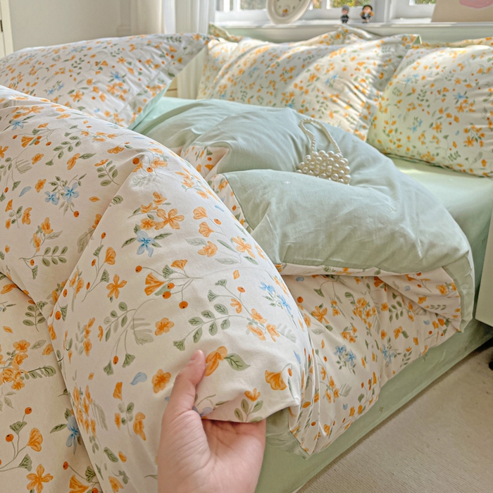 91家纺网 家纺一手货源 找家纺 曲之慕 2026春夏新款全棉纯棉小清新印花系列四件套床单床笠 寻花季