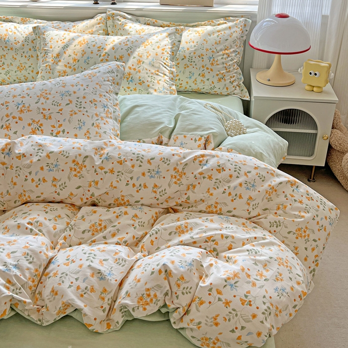 91家纺网 家纺一手货源 找家纺 曲之慕 2026春夏新款全棉纯棉小清新印花系列四件套床单床笠 寻花季