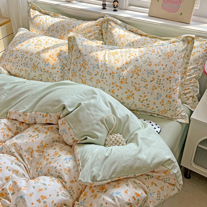 91家纺网 家纺一手货源 找家纺 曲之慕 2026春夏新款全棉纯棉小清新印花系列四件套床单床笠 寻花季