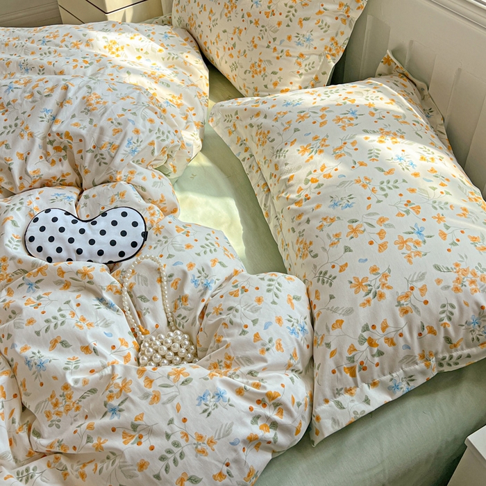 91家纺网 家纺一手货源 找家纺 曲之慕 2026春夏新款全棉纯棉小清新印花系列四件套床单床笠 寻花季