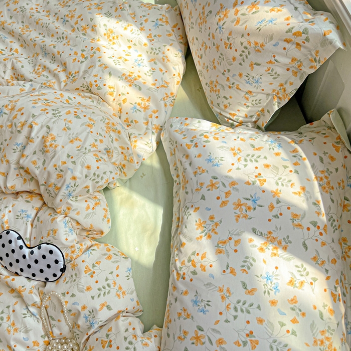 91家纺网 家纺一手货源 找家纺 曲之慕 2026春夏新款全棉纯棉小清新印花系列四件套床单床笠 寻花季