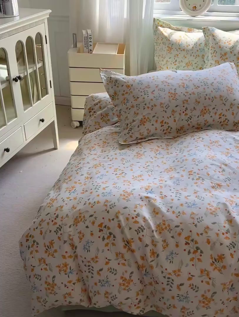 91家纺网 家纺一手货源 找家纺 曲之慕 2026春夏新款全棉纯棉小清新印花系列四件套床单床笠 寻花季