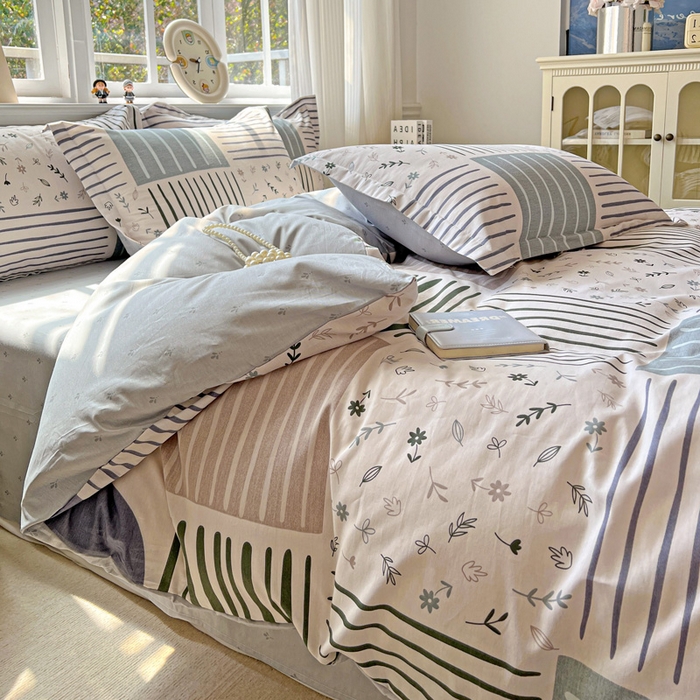 91家纺网 家纺一手货源 找家纺 曲之慕 2026春夏新款全棉纯棉小清新印花系列四件套床单床笠 一见倾心