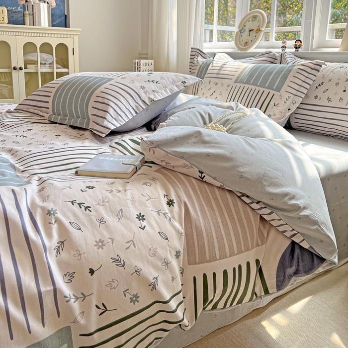 91家纺网 家纺一手货源 找家纺 曲之慕 2026春夏新款全棉纯棉小清新印花系列四件套床单床笠 一见倾心