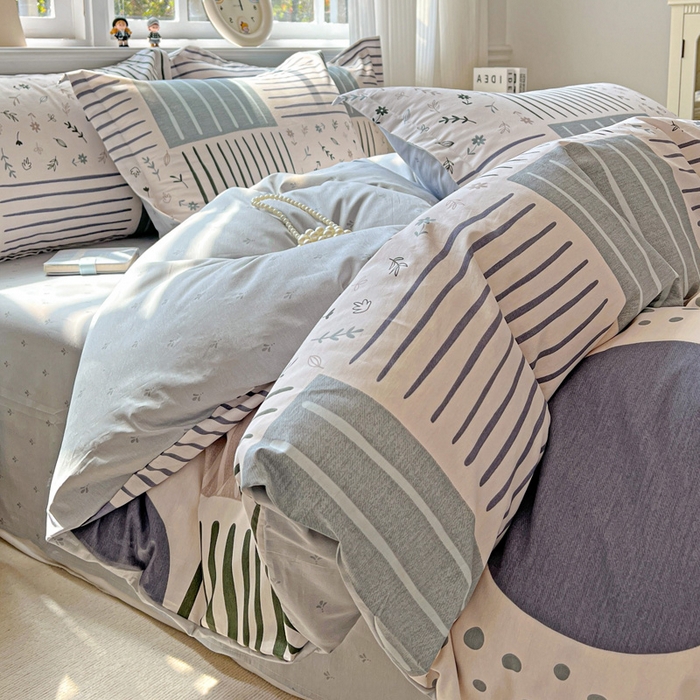 91家纺网 家纺一手货源 找家纺 曲之慕 2026春夏新款全棉纯棉小清新印花系列四件套床单床笠 一见倾心