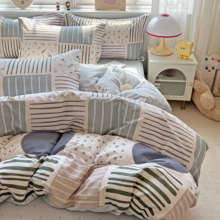 91家纺网 家纺一手货源 找家纺 曲之慕 2026春夏新款全棉纯棉小清新印花系列四件套床单床笠 一见倾心