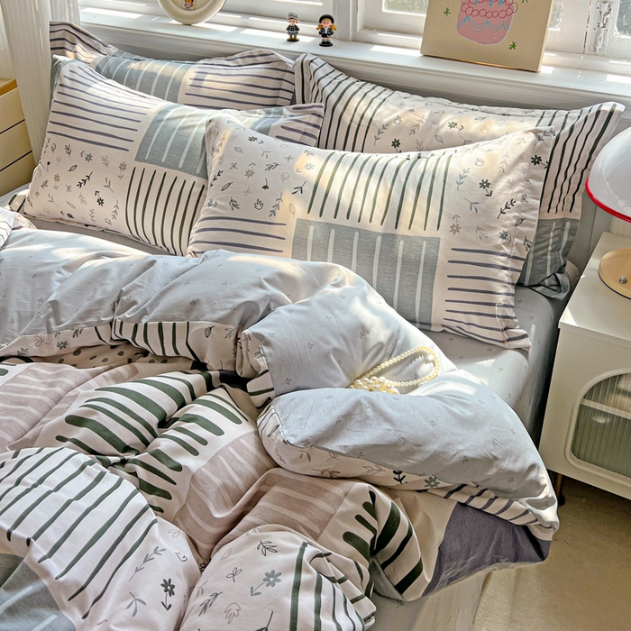 91家纺网 家纺一手货源 找家纺 曲之慕 2026春夏新款全棉纯棉小清新印花系列四件套床单床笠 一见倾心