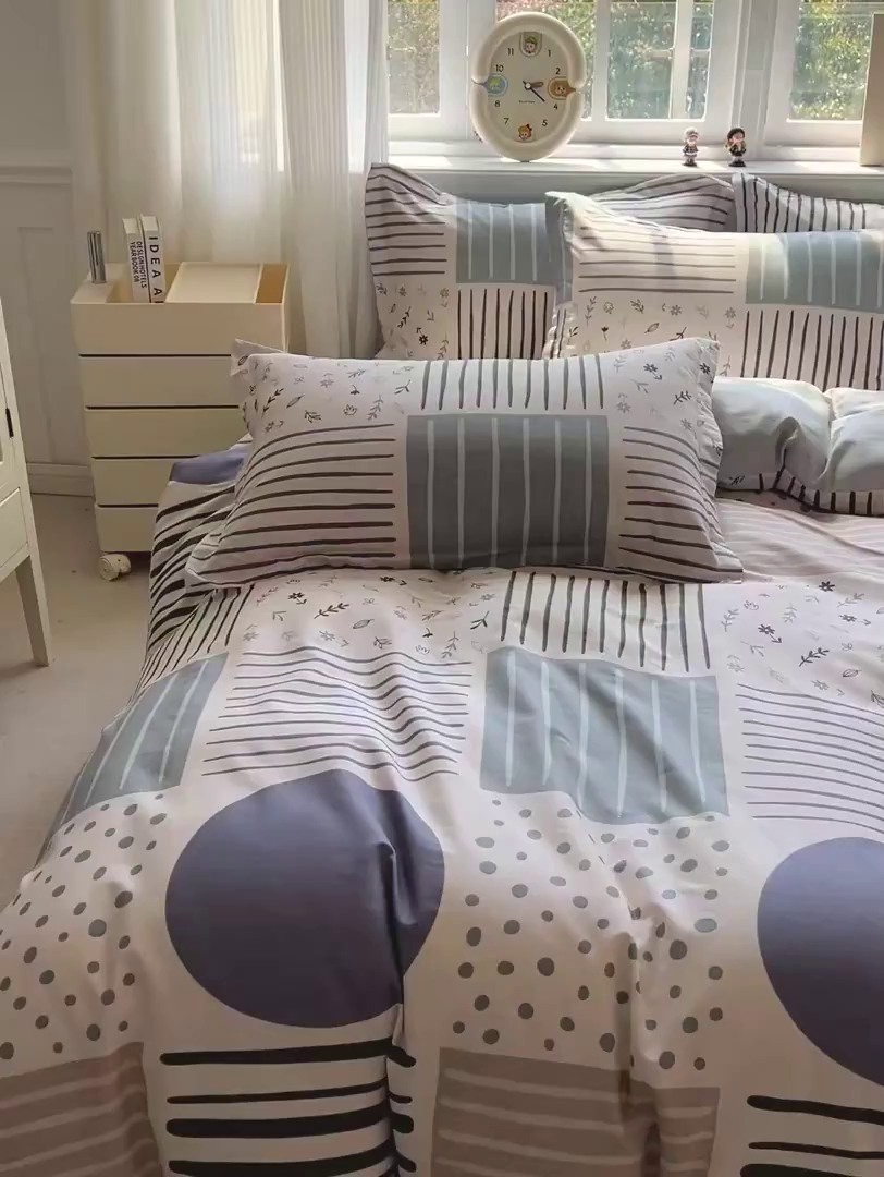 91家纺网 家纺一手货源 找家纺 曲之慕 2026春夏新款全棉纯棉小清新印花系列四件套床单床笠 一见倾心