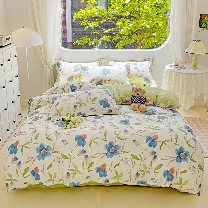 曲之慕 2026春夏新款全棉纯棉小清新印花系列四件套床单床笠 依梦