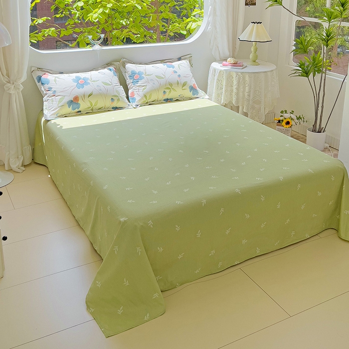 91家纺网 家纺一手货源 找家纺 曲之慕 2026春夏新款全棉纯棉小清新印花系列四件套床单床笠 依梦