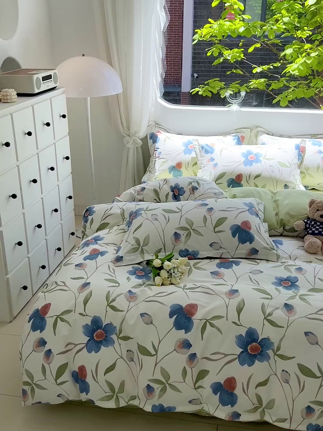 91家纺网 家纺一手货源 找家纺 曲之慕 2026春夏新款全棉纯棉小清新印花系列四件套床单床笠 依梦