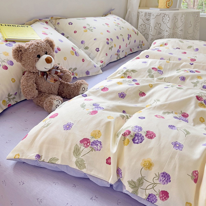 91家纺网 家纺一手货源 找家纺 曲之慕 2026春夏新款全棉纯棉小清新印花系列四件套床单床笠 樱桃可可