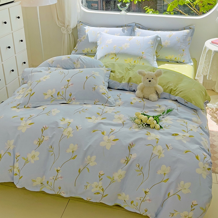 91家纺网 家纺一手货源 找家纺 曲之慕 2026春夏新款全棉纯棉小清新印花系列四件套床单床笠 仲夏